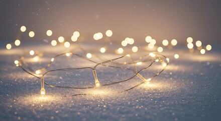 Decorative glowing string lights on a surface against soft background