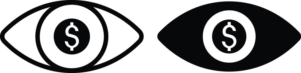 Dollar eye icon. Vision icon set multiple style collections. Outlined eye icon with a dollar sign. Stylized eye with a dollar sign. on transparent background

