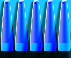 set of five glossy blue gradient 3D buttons with a futuristic and reflective glass effect. The design features smooth geometric shapes with soft shadows on a bright cyan background, ideal for modern u