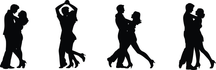 Silhouette, dancing, couples, ballroom, latin, tango, waltz, salsa, rumba, cha cha, romantic, performance, elegant, movement, rhythm, partner, dance, competition, choreography