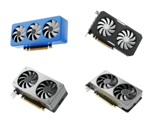 High performance computer graphics cards for gaming and professional workstations sleek modern designs isolated on png transparent background