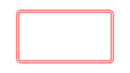 Realistic neon glowing red rectangular frame. Red banner light with bright neon effect. Shining neon glow plate or panel. Vector illustration.