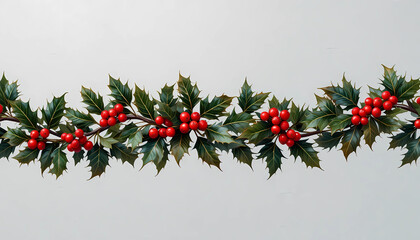 Festive holly garland with red berries, perfect for adding a touch of holiday cheer to your designs
