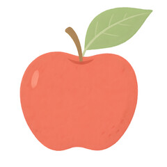 Apple fruit clipart in soft pastel vector style, single ripe red apple with stem and green leaf facing right on clean white background for design