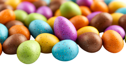 Pile of colorful speckled eggs for Easter celebration