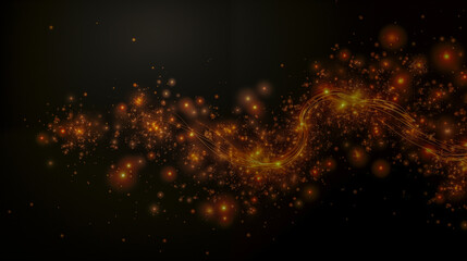 Glowing Amber Light Trails and Sparkling Particles on Dark Backg