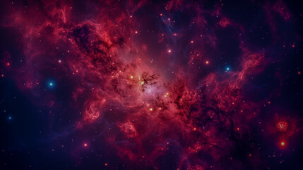 Fototapeta premium Cosmic Nebula with Vibrant Red and Blue Gas Clouds in Deep Space