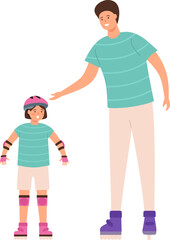 Parents and children doing sport. Father and son play football, mother and daughter do fitness exercise. Family physical activity vector set