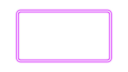 Realistic neon glowing purple color rectangular frame. Purple banner light with bright neon effect. Shining neon glow plate or panel. Vector illustration.