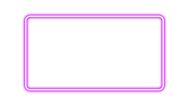 Realistic neon glowing purple color rectangular frame. Purple banner light with bright neon effect. Shining neon glow plate or panel. Vector illustration.