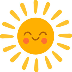 Sun characters. Cartoon sunshine emoji with funny faces. Children nursery decoration with sunny day designs. Kid happy morning vector set