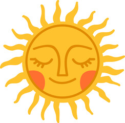 Sun characters. Cartoon sunshine emoji with funny faces. Children nursery decoration with sunny day designs. Kid happy morning vector set