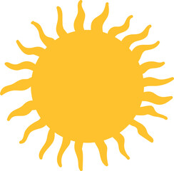 Cartoon sun icon. Flat and hand drawn summer symbols. Sunshine shape logo. Morning sun silhouettes and sunny day weather elements vector set
