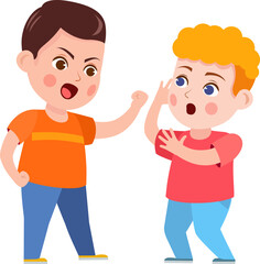Bully child. Cartoon bad kid fight and mock crying girl. Verbal and physical bullying. Problem behavior children in kindergarten vector set