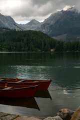 Red Boats on Mountain Lake