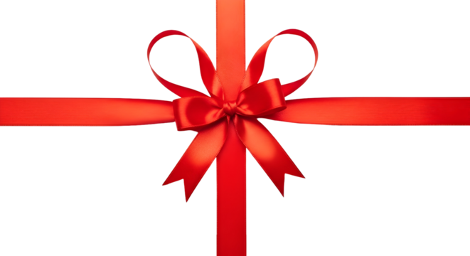 Red ribbon bow isolated on transparent background