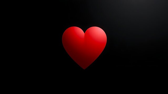 An abstract red heart shape on a matte black background, emphasizing minimalist design with negative space.