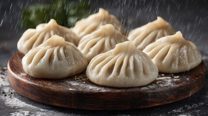 Naklejka premium Fried dumplings with soy sauce. Gyoza. Healthy eating. Asian food