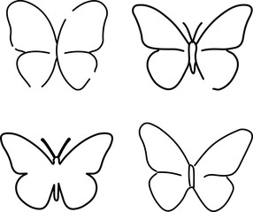 Minimal butterfly line art silhouette illustration symbolizing wellness, balance. Simple outline design for spa, mindfulness projects, relaxation graphics, natural beauty concepts.