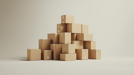 Obraz premium Cardboard boxes stacked, warehouse storage, logistics, background neutral