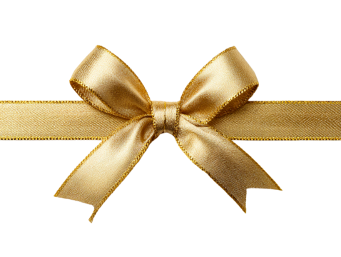 Gold ribbon bow for gift wrapping and decoration , isolated on transparent cutout background

