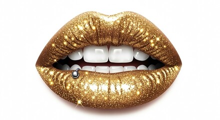 Fototapeta premium Golden Glitter Lips Close-Up – Glamour, Beauty, and Luxury Makeup Concept