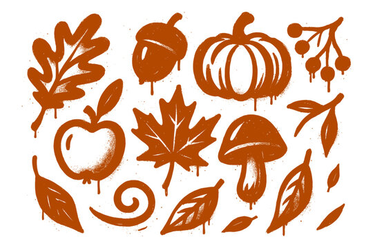 Trendy fall graffiti icons for seasonal ads and food content, perfect for Thanksgiving, harvest themes, and autumn branding.