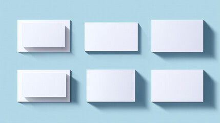 Six white rectangular cards arranged neatly on a light blue surface