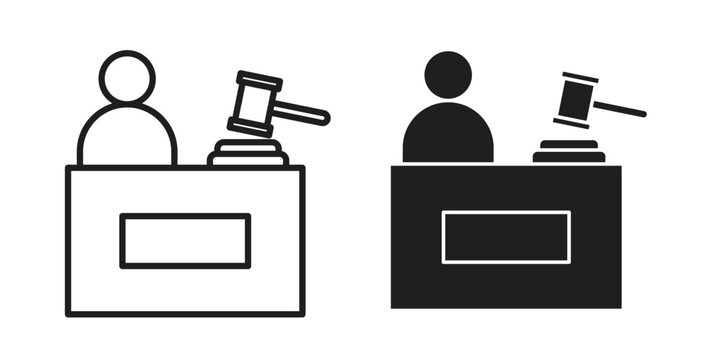 Court trial icon illustrations collection. editable stroke outline and flat style