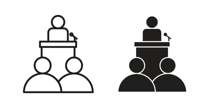 Convention icon illustrations collection. editable stroke outline and flat style