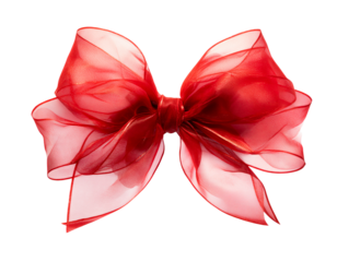 Red Organza Ribbon Bow  , isolated on transparent cutout background

