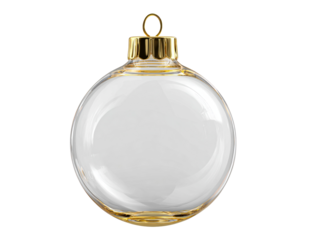 Clear sphere ornament with gold accents , isolated on transparent cutout background


