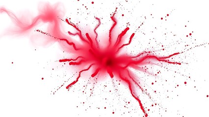 Vibrant red Holi powder explosion captured dynamically against a white background.