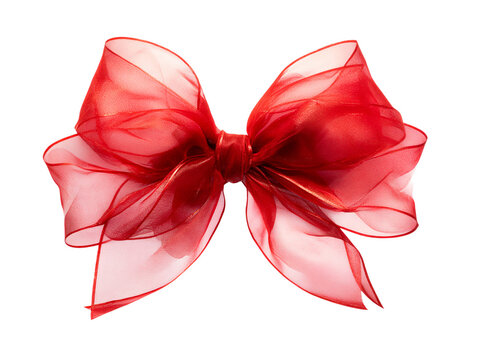 Red Organza Ribbon Bow  , isolated on transparent cutout background

