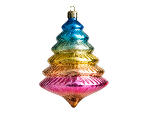 Glass Christmas Tree Ornament With Rainbow Gradient , isolated on transparent cutout background

