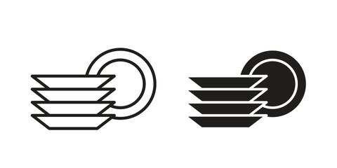 Dishes icon illustrations collection. editable stroke outline and flat style