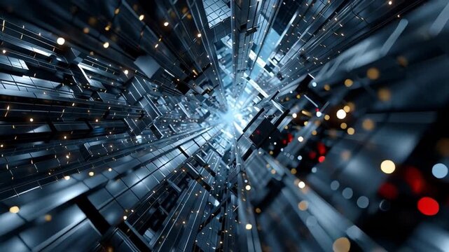 Urban Metropolis: An abstract perspective of a modern cityscape, showcasing a network of towering structures and interconnected infrastructure.
