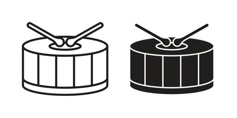 Drum icon illustrations collection. editable stroke outline and flat style