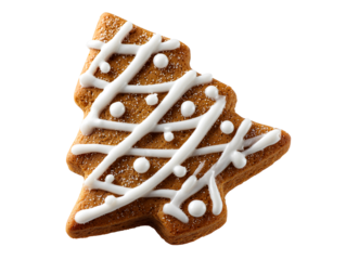Christmas tree shaped cookie with white icing , isolated on transparent cutout background


