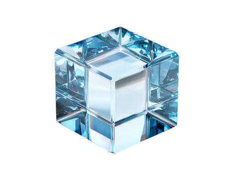 Geometric faceted glass cube object , isolated on transparent cutout background

