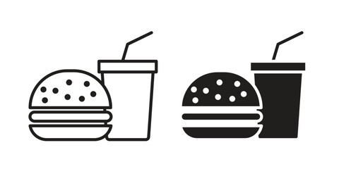 Fastfood icon illustrations collection. editable stroke outline and flat style