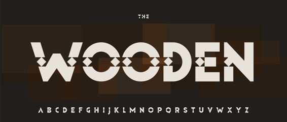 Handmade Carved Font, Folk Tribal Alphabet, Craft Wooden Totem Letters, Decorative Typographic Design for Ethnic Music Fest Title, Boho Headline on Natural Brown Background. Vector Typeset.