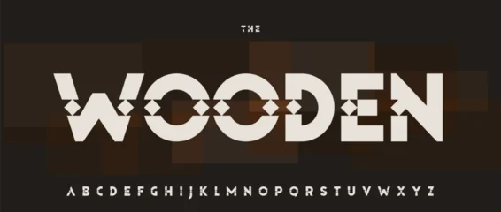 Canvas schilderij Boho stijl Handmade Carved Font, Folk Tribal Alphabet, Craft Wooden Totem Letters, Decorative Typographic Design for Ethnic Music Fest Title, Boho Headline on Natural Brown Background. Vector Typeset.  © artyway