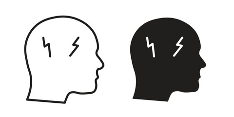 Headache icon illustrations collection. editable stroke outline and flat style