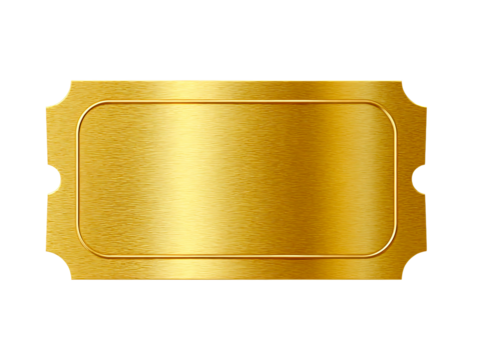 Polished Gold Ticket With Embossed Texture , isolated on transparent cutout background

