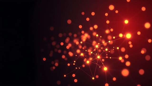 Abstract data visualization with glowing nodes, illustrating connectivity on a dark gradient background.