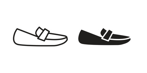 Loafer shoes icon illustrations collection. editable stroke outline and flat style