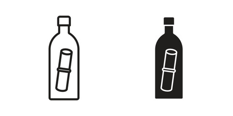 Message In a Bottle icon illustrations collection. editable stroke outline and flat style