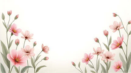 Fototapeta premium Pink Flower Illustration with Green Leaves on White Background for Nature and Floral Design