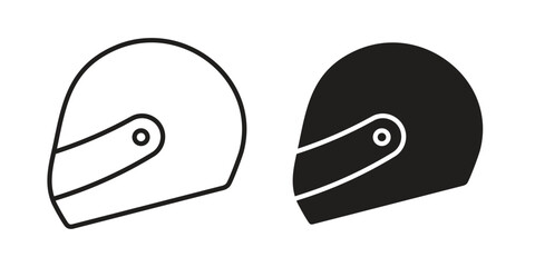 Motorcycle helmet icon illustrations collection. editable stroke outline and flat style